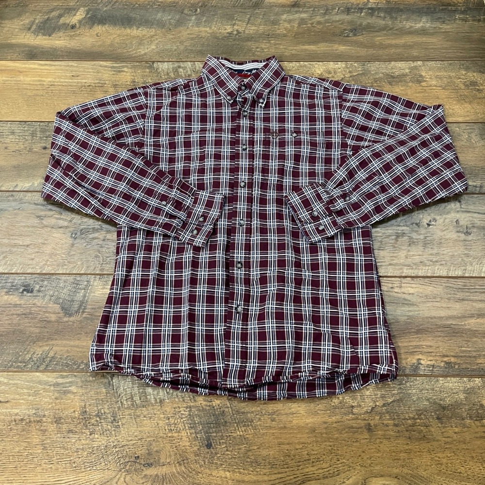 Wrangler George Strait Cowboy Cut Plaid Button Down Shirt Maroon Mens XL Cotton